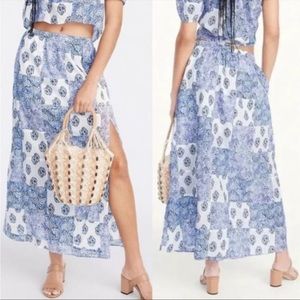 J Crew Side Slit Maxi Skirt with blue patchwork